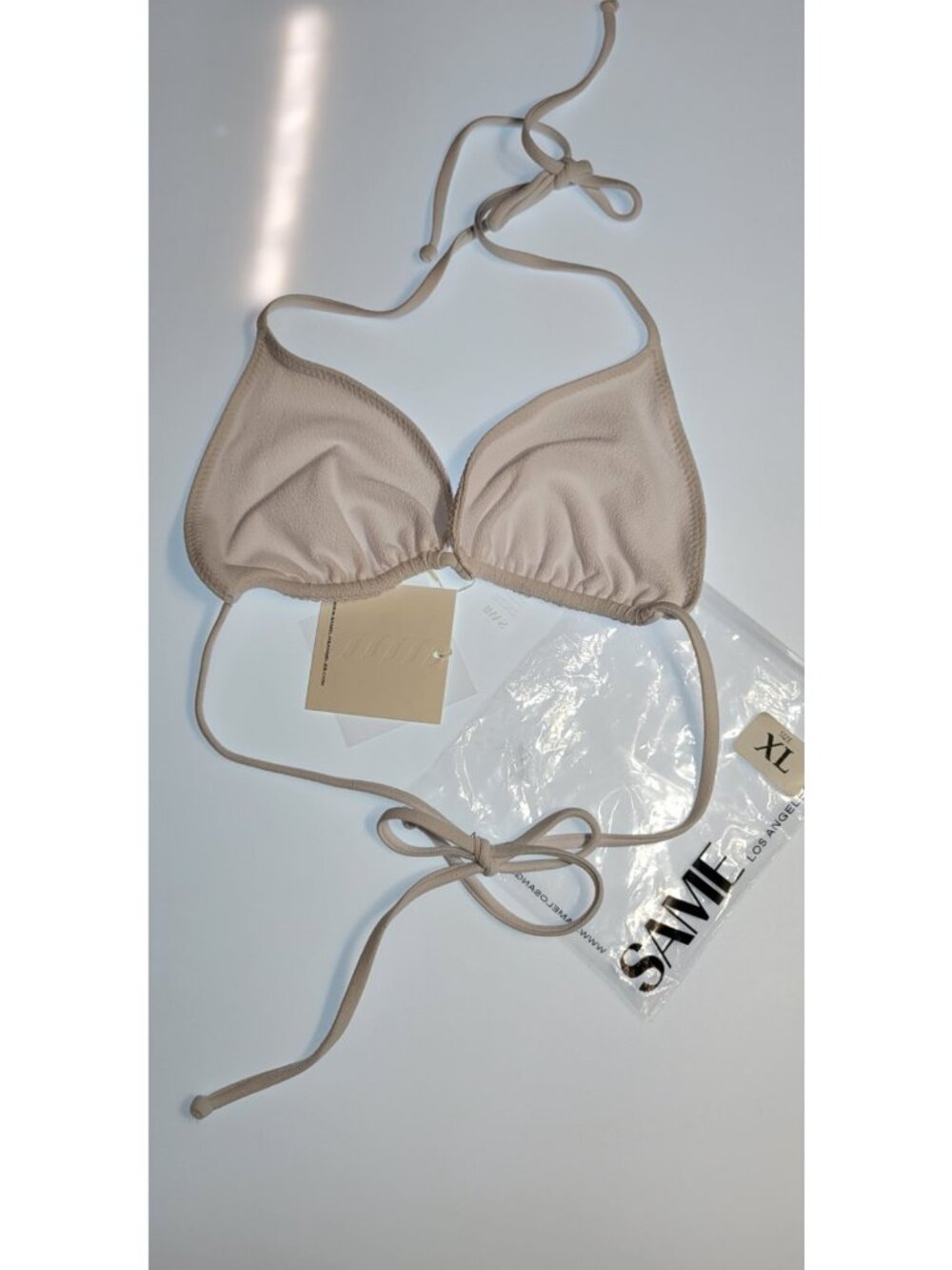 SAME LOS ANGELES BIKINY WOMENS Triangle Top White SZ  XLARGE Faux Suede